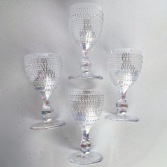 Set of 4 Textured Clear Iridescent Wine Glasses Bubble Pearl Stem Glassware - Picture 4 of 5